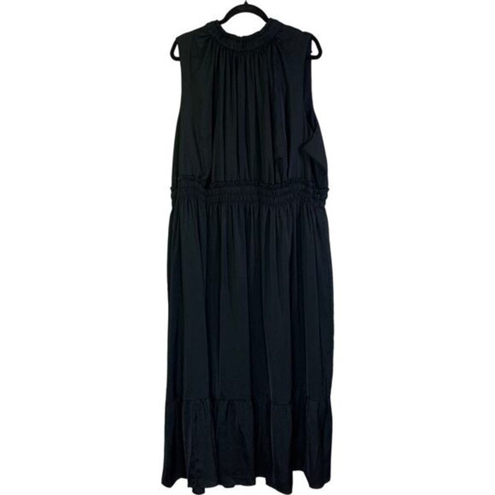 A NEW DAY Dress Maxi Black Crew Neck Ruched Side Hem Sleeveless‎ Keyhole XXL